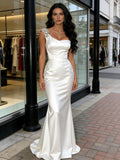 Satin Beading Trumpet Mermaid One Shoulder Satin Wedding Dress