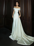 Trumpet Mermaid Off The Shoulder Satin Wedding Dress