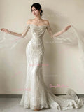 Trumpet Mermaid Ivory Off The Shoulder Beading Prom Dress