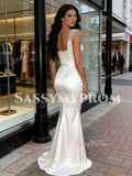 Satin Beading Trumpet Mermaid One Shoulder Satin Wedding Dress