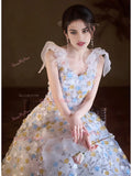 Pink Flower Tie Shoulder Sparkle Tulle Prom Dress