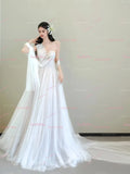One Shoulder A Line Ruched Tulle Wedding Dress