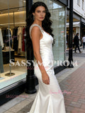 Satin Beading Trumpet Mermaid One Shoulder Satin Wedding Dress