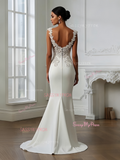 V Neck Trumpet Mermaid Lace Appliques Wedding Dress