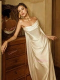 Detachable Train Satin Strapless A line Wedding Dress