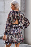 Long Sleeves Tiered Floral Print Dress