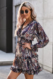 Long Sleeves Tiered Floral Print Dress