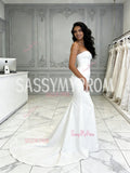 Ruched Satin Trumpet Mermaid Sweetheart White Wedding Dress
