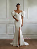 Trumpet Mermaid Puffy Sleeve Sweetheart Wedding Dress With Slit