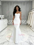 Ruched Satin Trumpet Mermaid Sweetheart White Wedding Dress