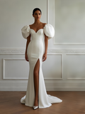 Trumpet Mermaid Puffy Sleeve Sweetheart Wedding Dress With Slit