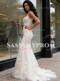 Trumpet Mermaid Tulle Appliques Straps Square Wedding Dress