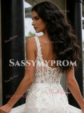Trumpet Mermaid Tulle Appliques Straps Square Wedding Dress