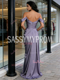 Satin Trumpet Mermaid Ruched Purple Off The Shoulder Prom Dress
