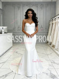 Ruched Satin Trumpet Mermaid Sweetheart White Wedding Dress