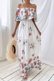 Summer Print Floral Off-shoulder White Maxi Dress