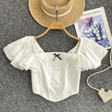 Black Bow Classy Look White Corset Top