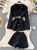 Structured Blazer Shorts Black Two-Piece Set