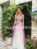 A Line Satin Ombre Flower Sweetheart Beading Prom Dress