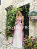 A Line Satin Ombre Flower Sweetheart Beading Prom Dress