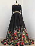 Floral Flowers Pattern Print Two Piece Prom Dresses