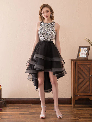 Asymmetrical Back Crystal Homecoming Dresses