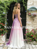 A Line Satin Ombre Flower Sweetheart Beading Prom Dress