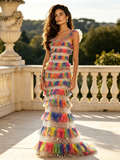 Rainbow Tulle A-Line Sheath Ruffled Prom Dress