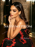Tulle Trumpet Mermaid Red Strapless Beading Prom Dress