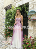 A Line Satin Ombre Flower Sweetheart Beading Prom Dress