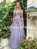 Sweetheart Flower Appliques Lilac Purple Tulle Prom Dress
