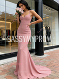 Pink Trumpet Mermaid Spaghetti Straps Satin Prom Dress