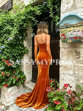 Spaghetti Straps Velvet Trumpet Mermaid Prom Dress With Gloves