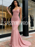 Pink Trumpet Mermaid Spaghetti Straps Satin Prom Dress
