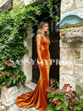 Spaghetti Straps Velvet Trumpet Mermaid Prom Dress With Gloves