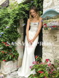 Strapless White Satin Trumpet Mermaid Beading Prom Dress