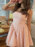 Short Mini Satin Backless Pink Straps Homecoming Dress