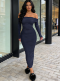 Maxi Long Sleeve Ruched Fitted Off The Shoulder Bodycon Dress