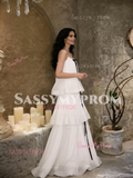 Strapless Layers Tulle A Line Belt Wedding Dress
