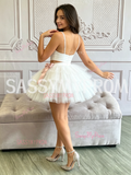 Spaghetti Strap White Tulle A-Line Homecoming Dress With Bow