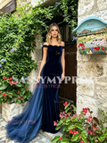 Royal Blue Velvet Off The Shouler Trumpet Mermaid Prom Dress