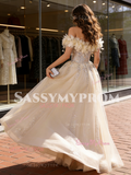 Champagne Tulle Ruffles Feather Beading A Line Prom Dress