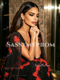Red Beading V Neck Cape Trumpet Mermaid Prom Dress