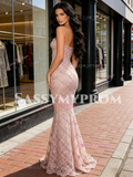 Sweetheart Lace Trumpet Mermaid Pink Beading Prom Dress