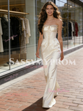 Ivory Lace Up Sheath Column Sweetheart Satin Wedding Dress