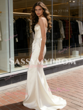 Ivory Lace Up Sheath Column Sweetheart Satin Wedding Dress