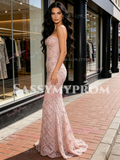 Sweetheart Lace Trumpet Mermaid Pink Beading Prom Dress