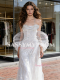 Organza White Spaghetti Straps Trumpet Mermaid Wedding Dress