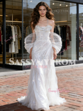 Organza White Spaghetti Straps Trumpet Mermaid Wedding Dress
