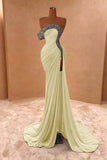 Crystal Royal Blue One Shoulder Ruched Prom Dress with Slit